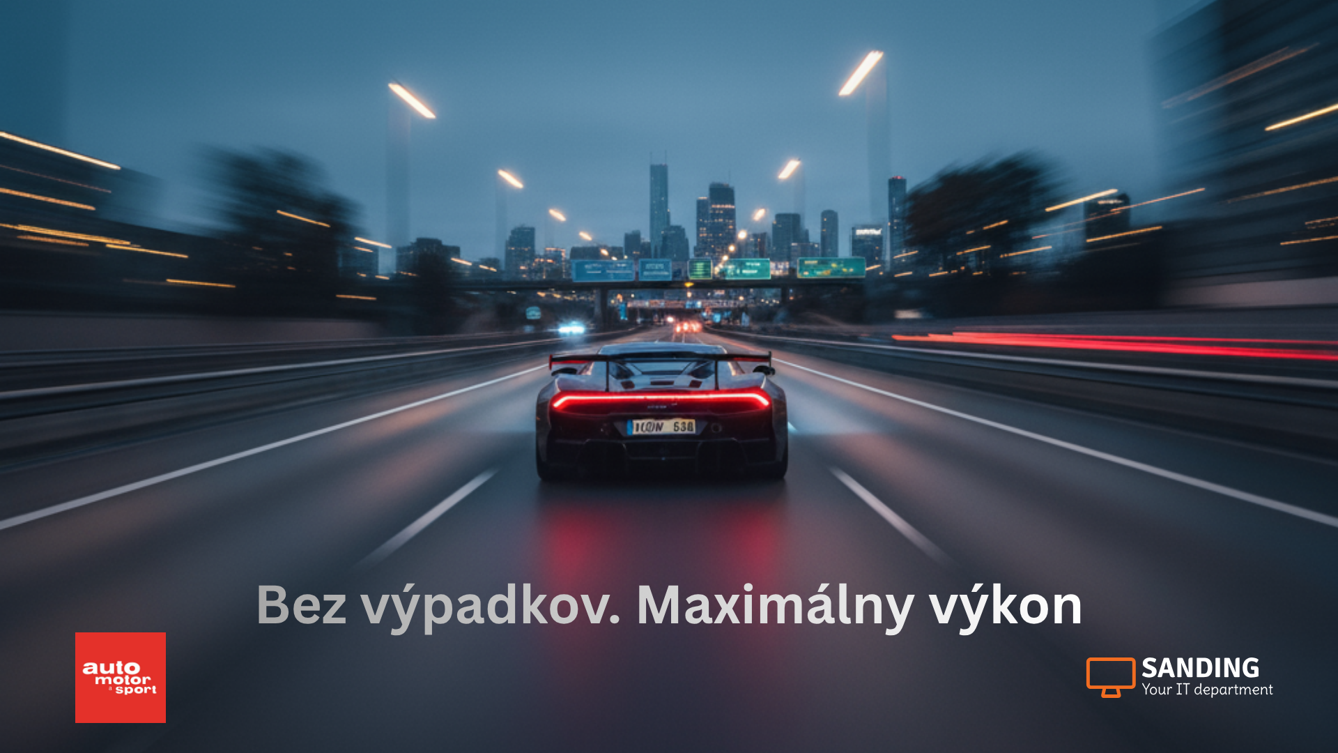 Športové auto na diaľnici symbolizuje rýchlosť a výkon servera pre auto-moto magazín Autoviny.sk, riešenia SANDING